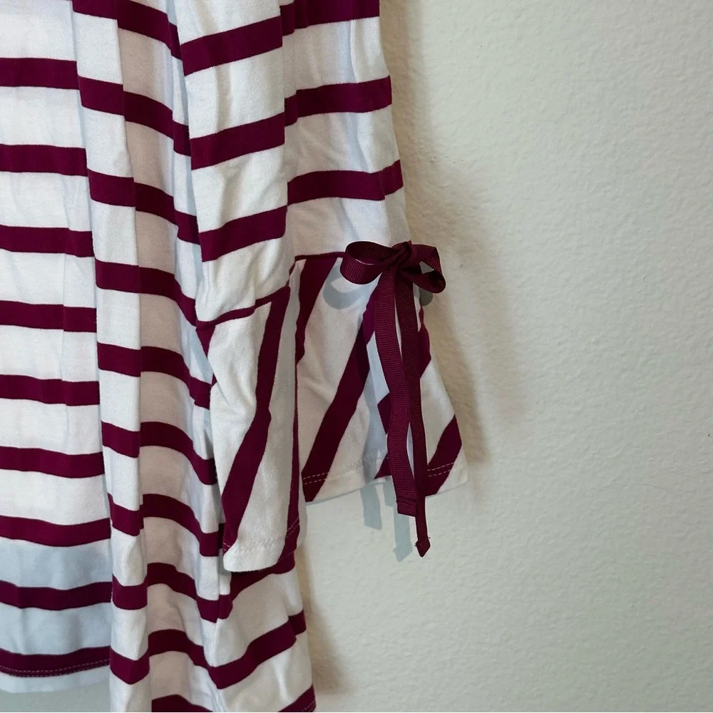 Chico's Burgundy and White 3/4 Sleeve Tie Blouse - Picture 3 of 4